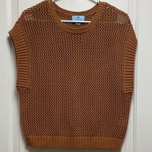 CeCe Boho Sz Medium Crew Neck Short Sleeve Sweater in Terra Cotta Brown Y2K